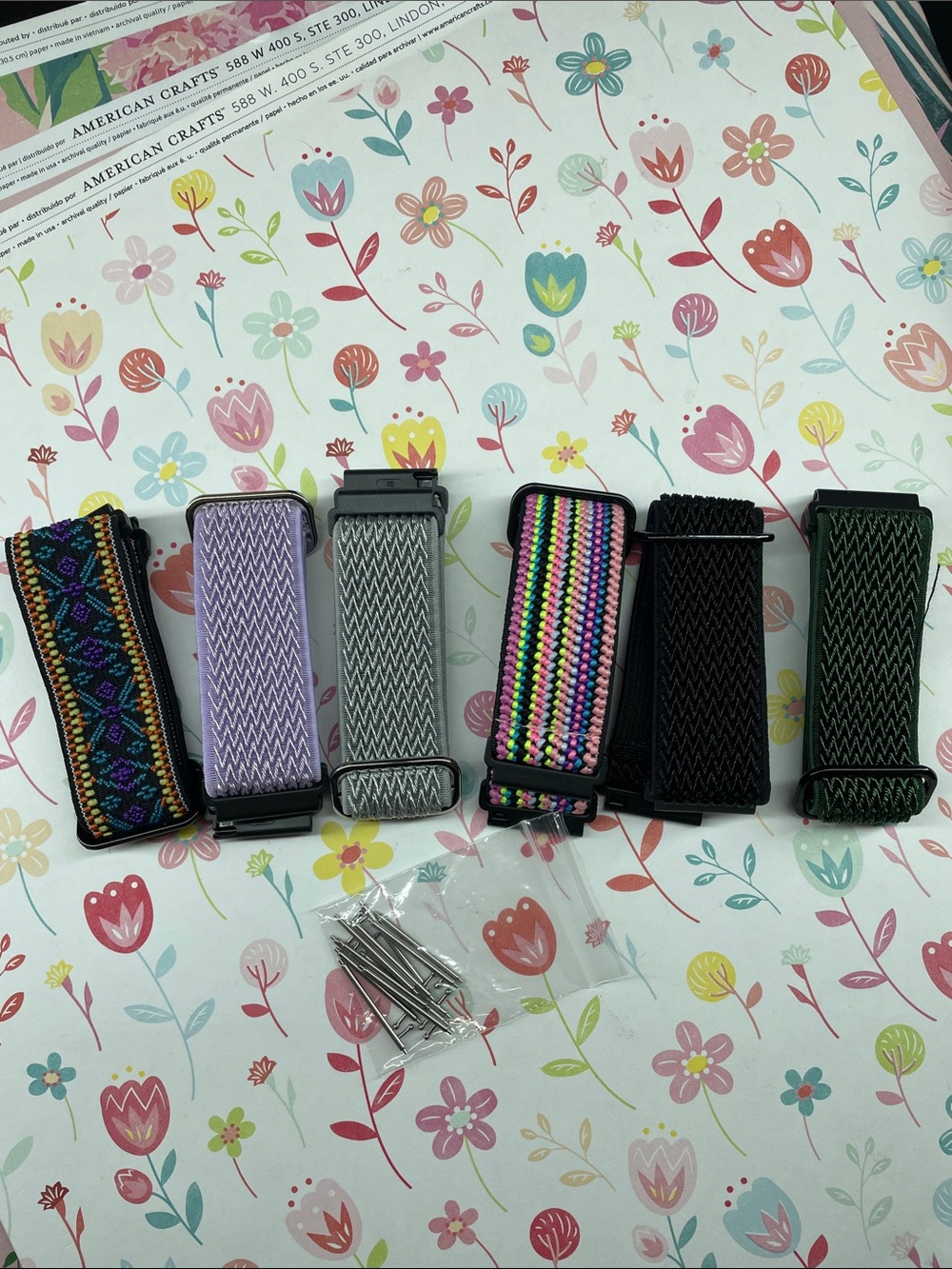 Set of 7 Colorful Elastic Fitbit Versa Bands - Floral & Geometric Patterns